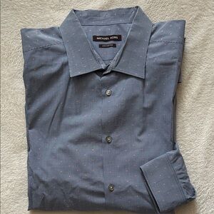 Michael Kors Men's Striped Blue and Pink Dress Shirt